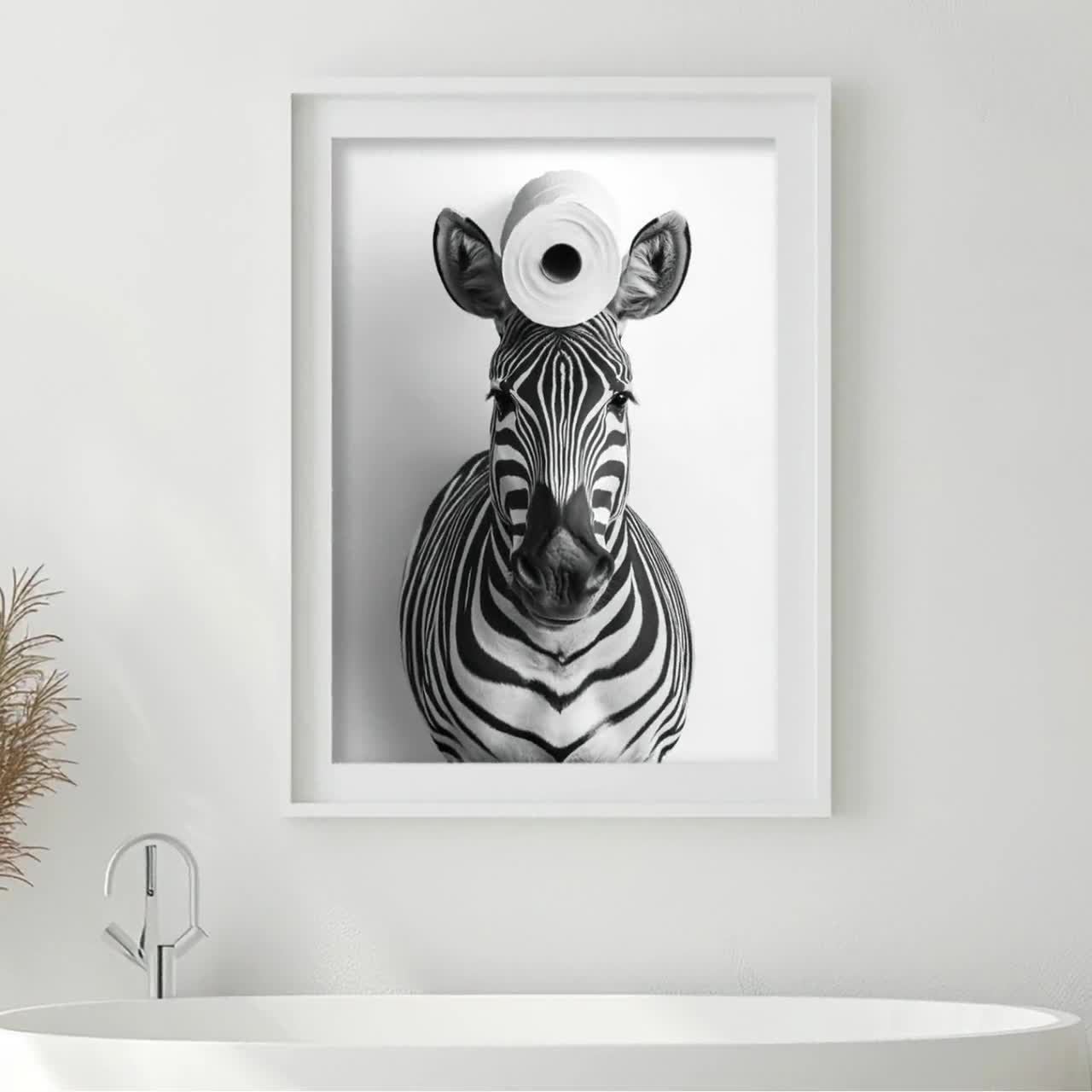 Funny Zebra Wall Art Bundle of 5, Cute Animal Bathroom Photo Print Set,  Zebra on Toilet, Bath, Bathrobe, Brushing Teeth, Printable AI Art, image size:1280x1280