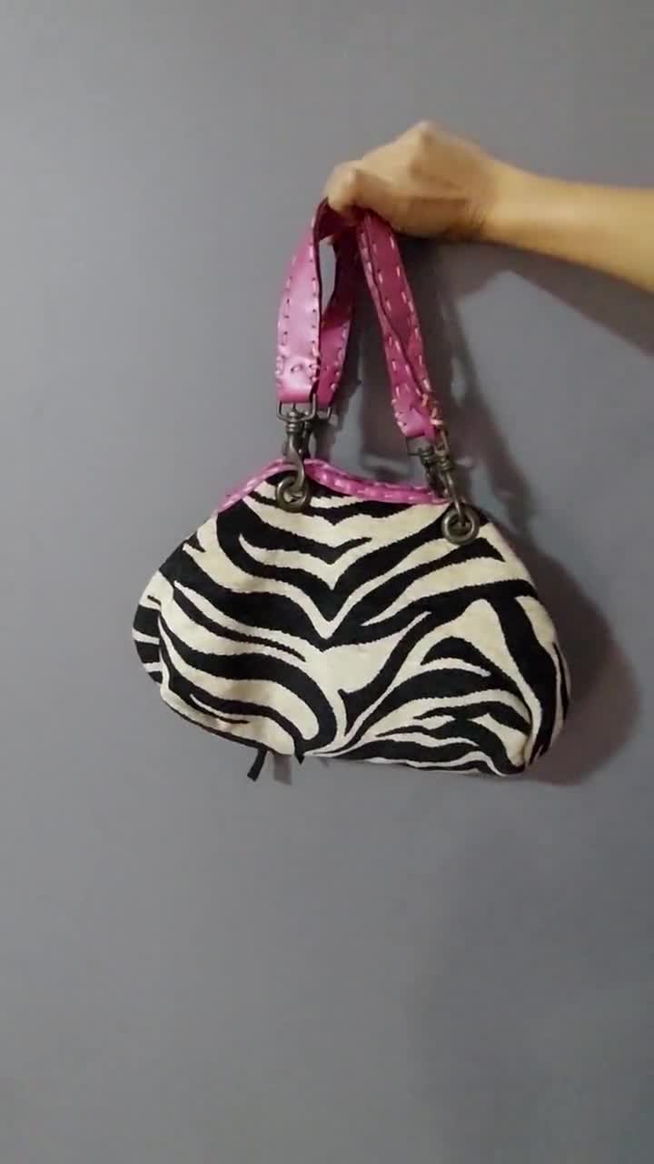 Women's Black Zebra Print Leather Baguette Bag - ROMY TISA