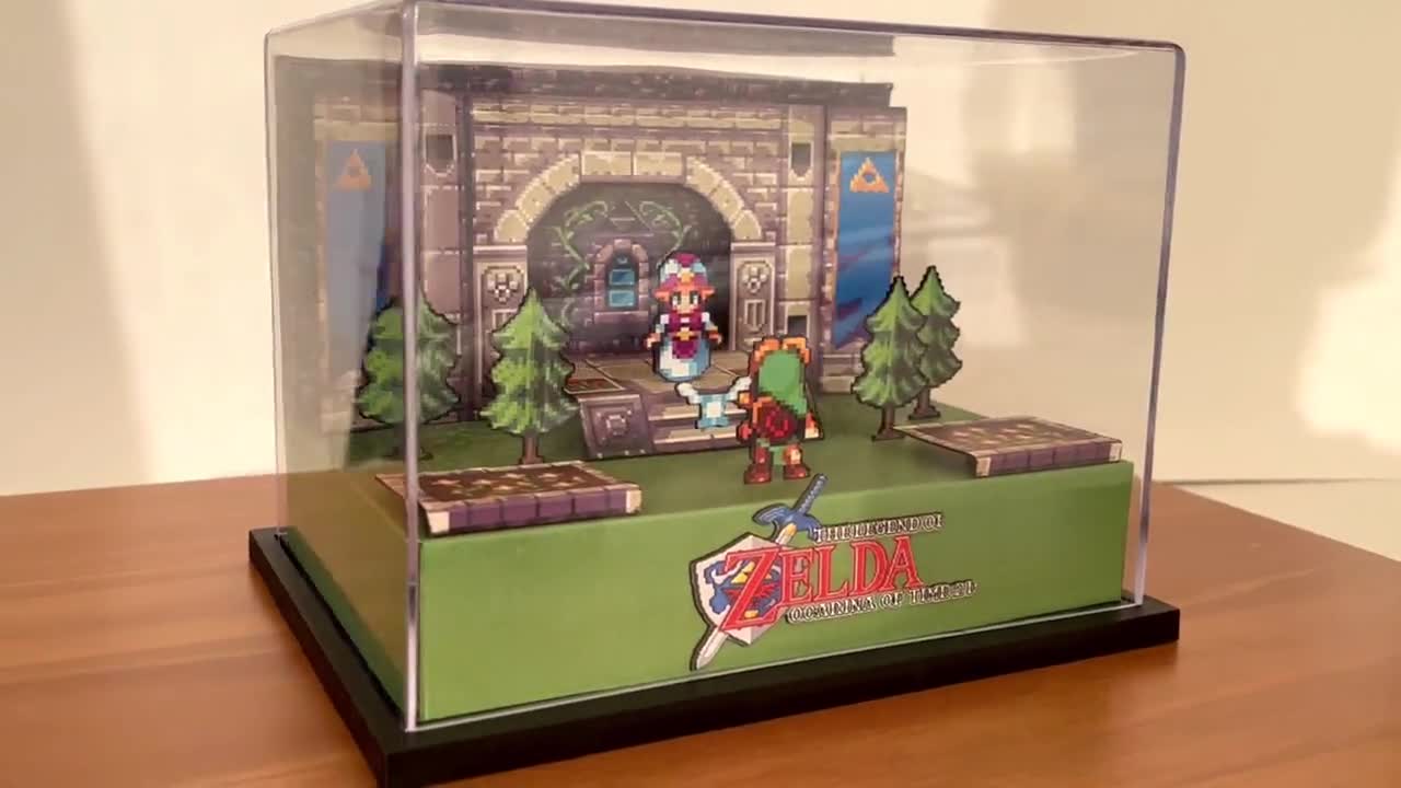 The Legend of Zelda Link to the Past Ocarina Scene Shadow Box Diorama Cube  SNES