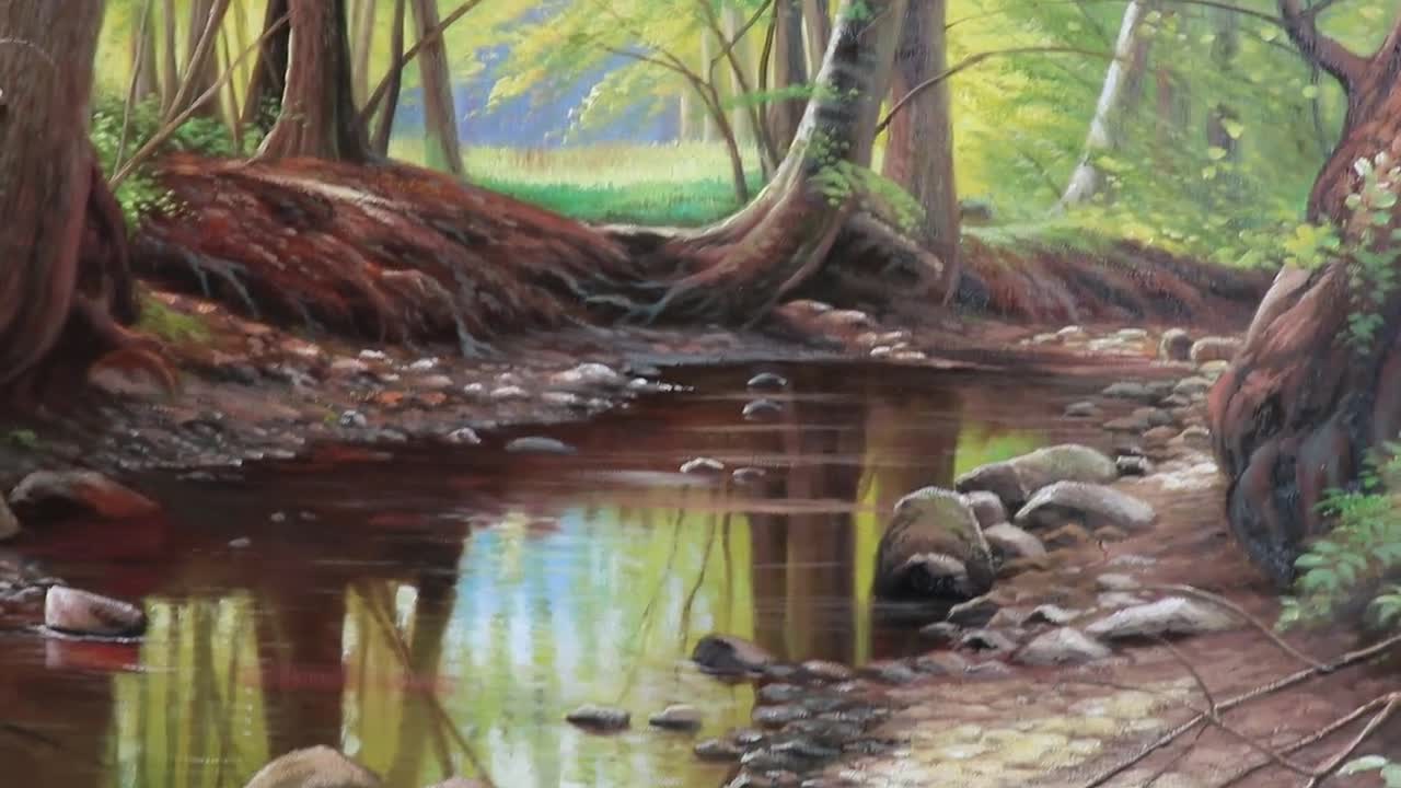 森の中の小川 - ペーダー・モルク・モンステッドの手描き油絵複製