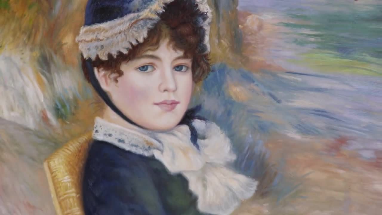 海辺で - ピエール＝オーギュスト・ルノワールの手描き油絵複製