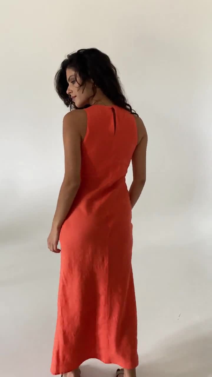 Tangerine linen midi slip dress Luna Long simple camisole dress Simple basic summer dress Minimalist casual pure linen dress Custom size Tangerine linen midi slip dress Luna Long simple camisole dress Simple basic summer dress Minimalist casual pure linen dress Custom size