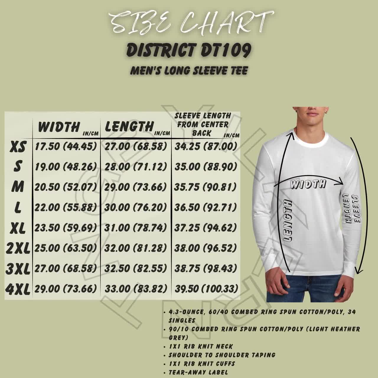 TAXI D Tシャツ XLサイズ Long Sleeve Tee Sizing I District DT109 Size Chart I Size Chart I
