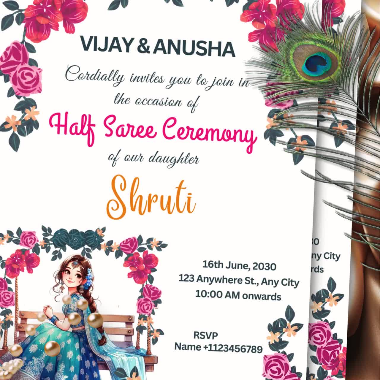 Half Saree Invitation 5x7