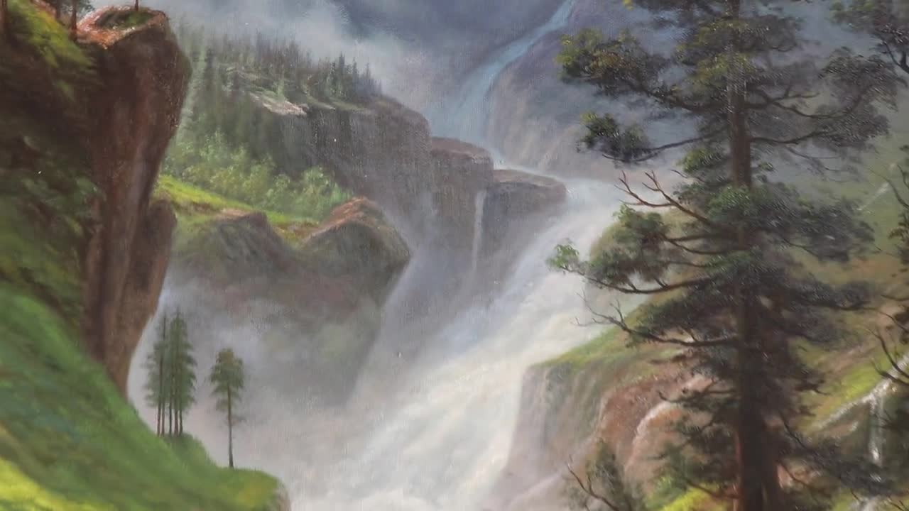 Rocky Mountain Waterfall - Albert Bierstadt Hand-painted Oil