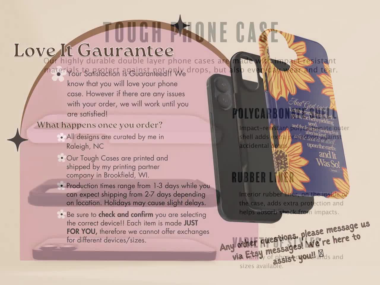 Funda para teléfono con versículo bíblico de girasoles de Génesis 1:11, regalo cristiano para ella, iPhone 16, 15, 14 Pro Max, Samsung, Pixel, funda con escrituras religiosas video poster