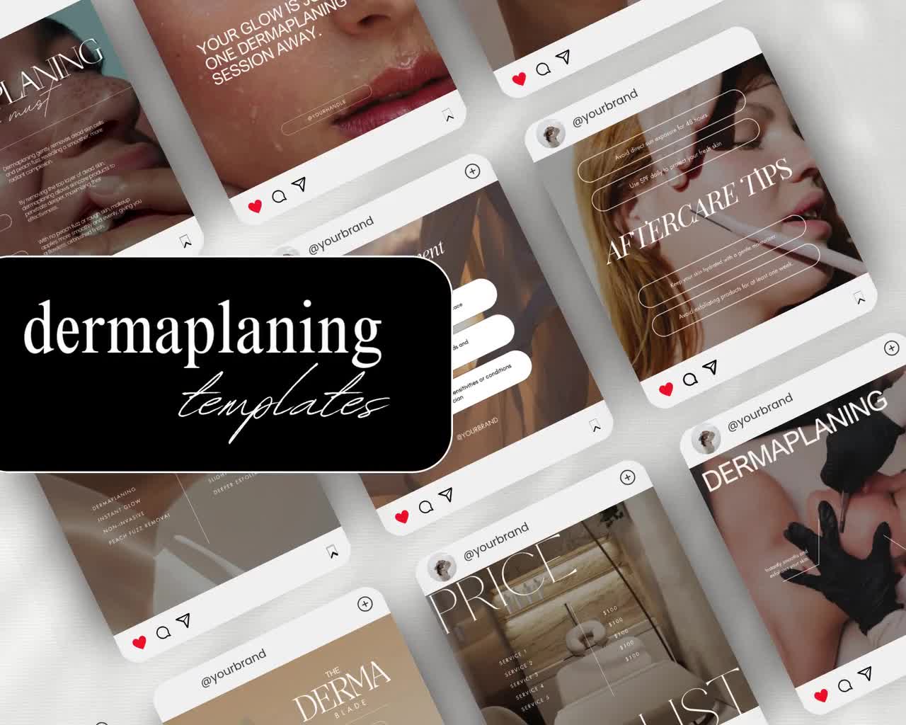 Plantillas para publicaciones de Instagram sobre dermaplaning, redes sociales de clínicas de cuidado de la piel (Canva) video poster