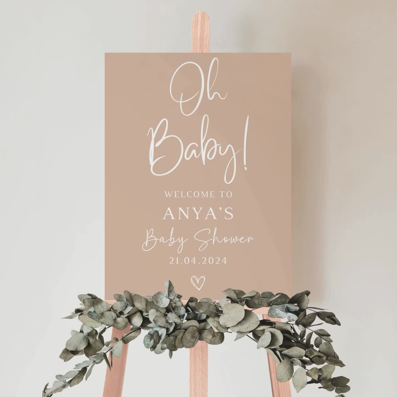 Custom Nude Oh Baby Shower Welcome Sign Neutral Beige Baby Shower