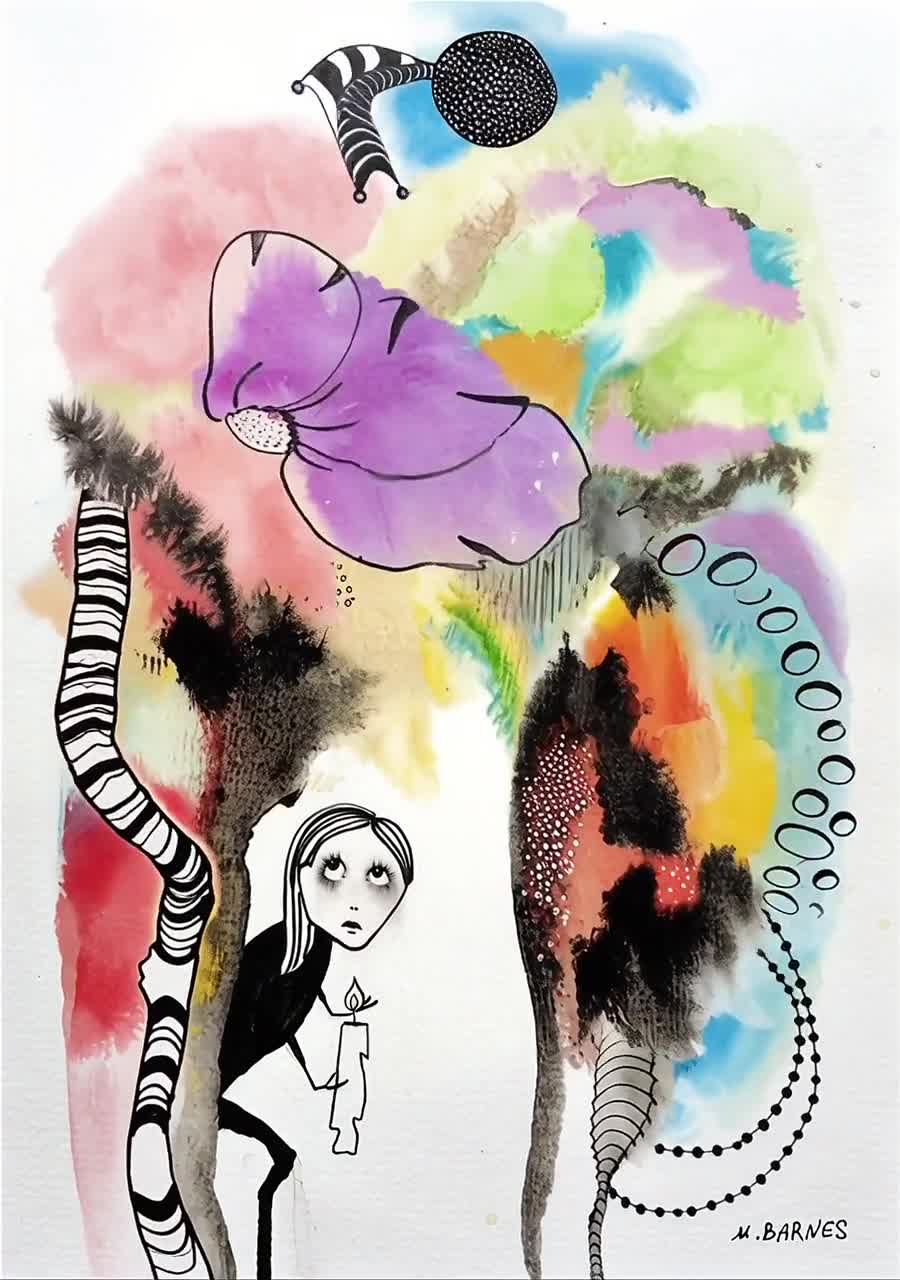 抽象的な水彩画：カラフルな壁の装飾（A4） - Etsy 日本