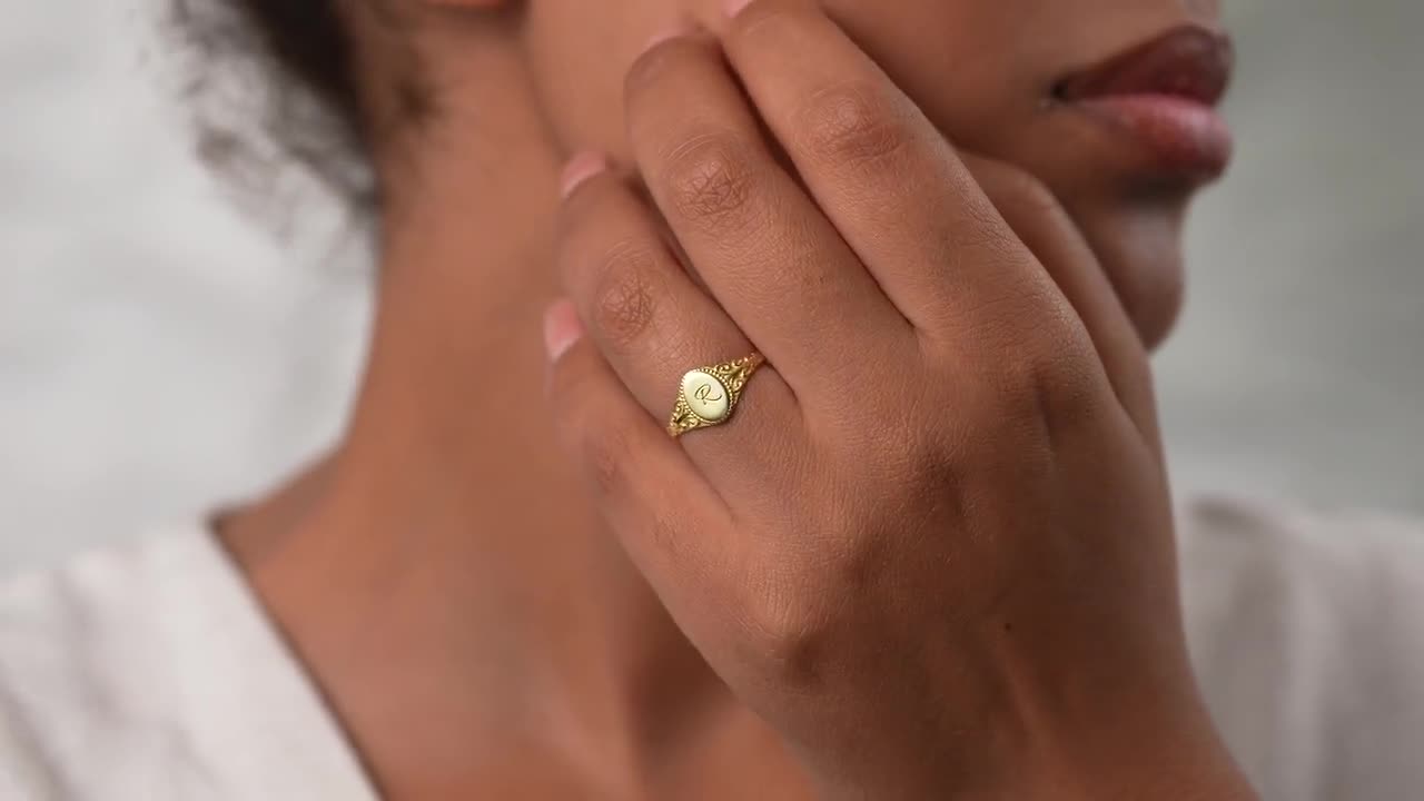 Initial Signet Ring, Letter Ring Gold, Personalized Ring for