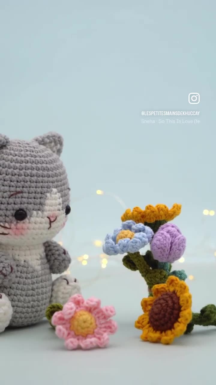 Pack de 3 tutos chatons et fleurs - Crochet tutoriel  (Français/Anglais/Espagnol/Vietnamien), PDF tutoriel à télécharger, crochet  chat