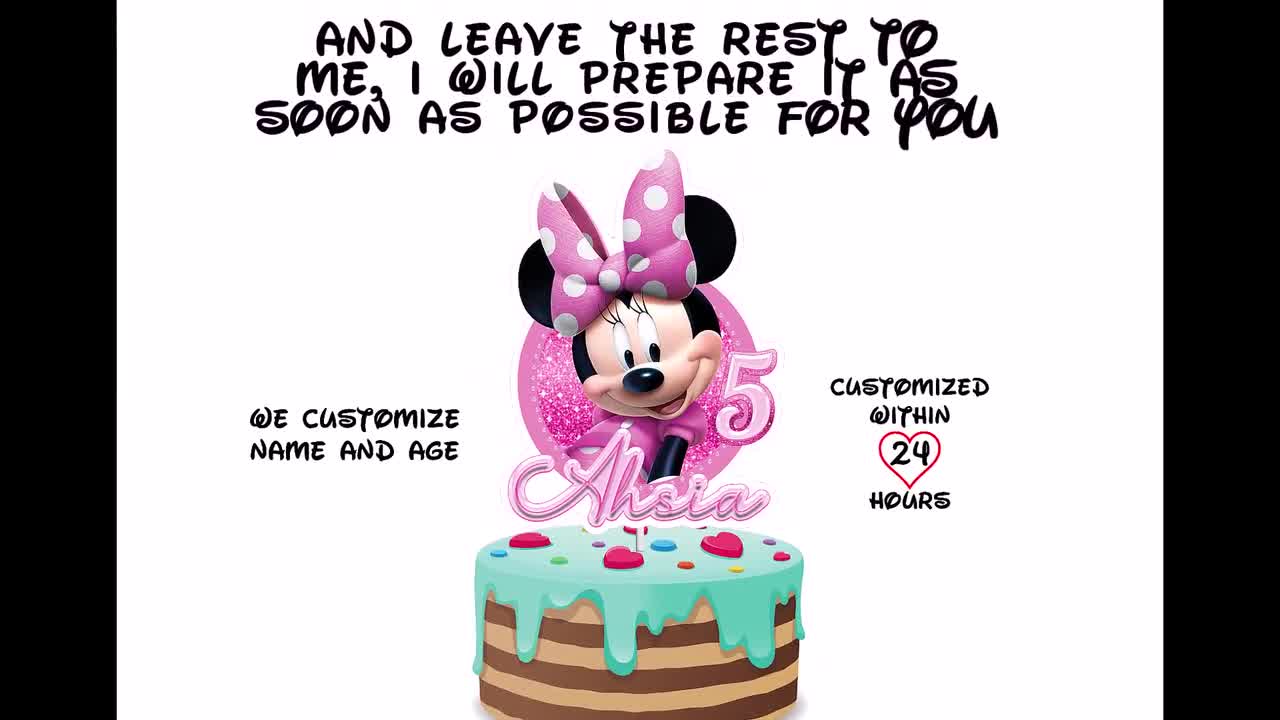 Handmade Minnie Mouse Cake Topper Minnie Mouse Cake Topper Pink  Personalised Cake Decoration Birthday Party Decoration Keepsake -   Israel