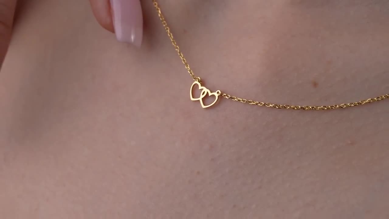 14k Gold Minimalist Double Heart Necklace ∙ Heart Link 14k Gold Minimalist Double Heart Necklace ∙ Heart Link
