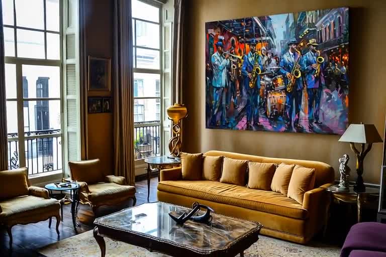 New Orleans Jazz Band Canvas Art, Colorful Bourbon Street Music