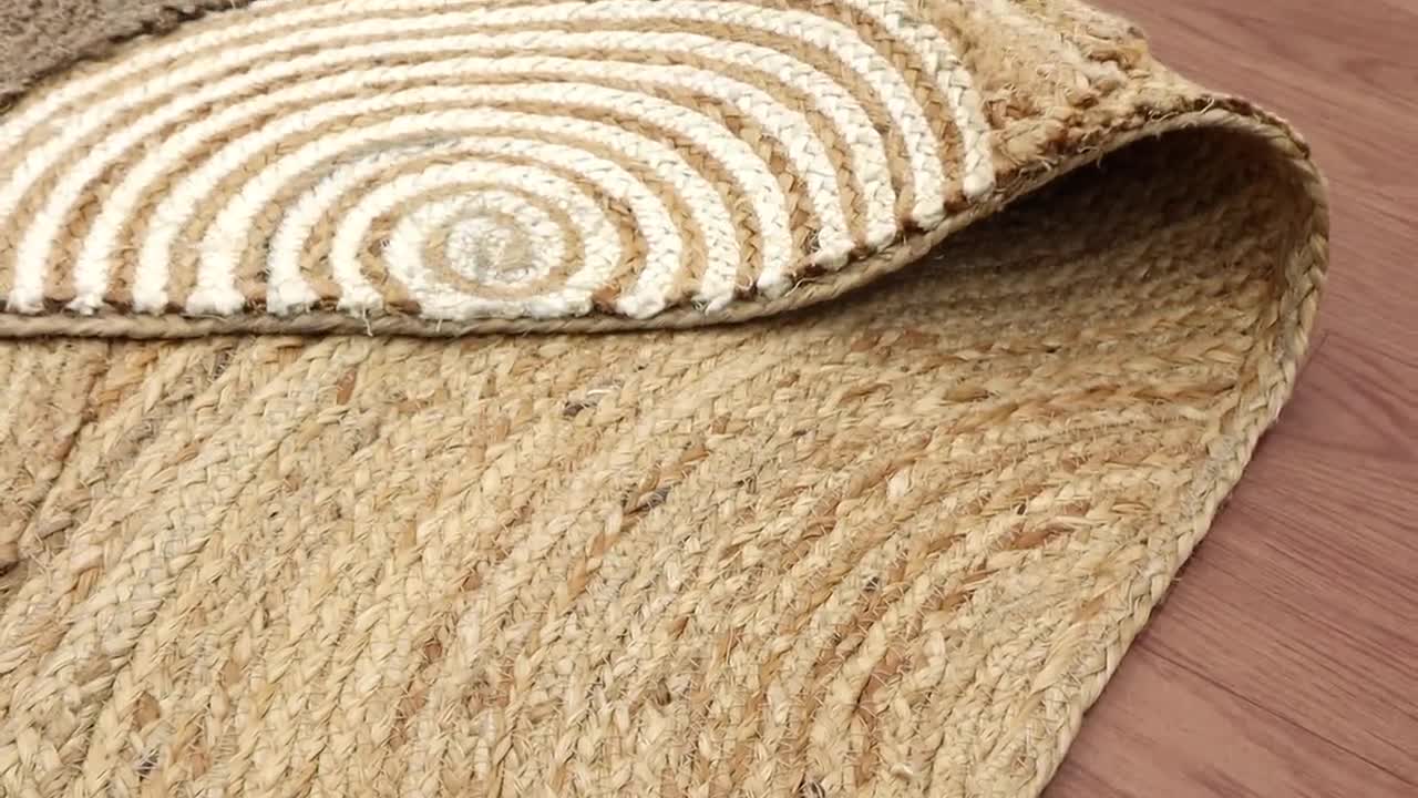 ベージュラグ,ボヘミアンジュートラグ,手編みジュートラグ,幾何学模様