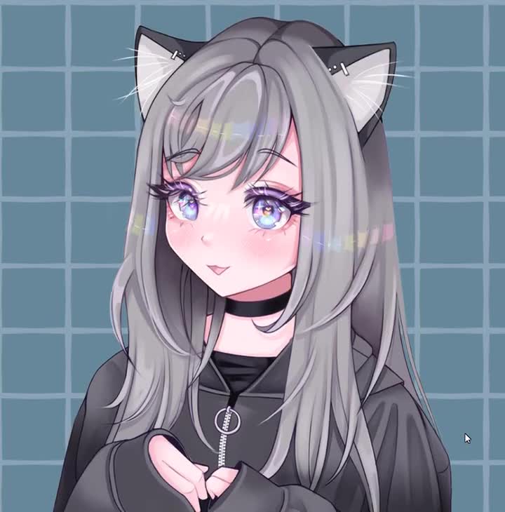 Kawaii Anime Neko Cat Girl With white hair