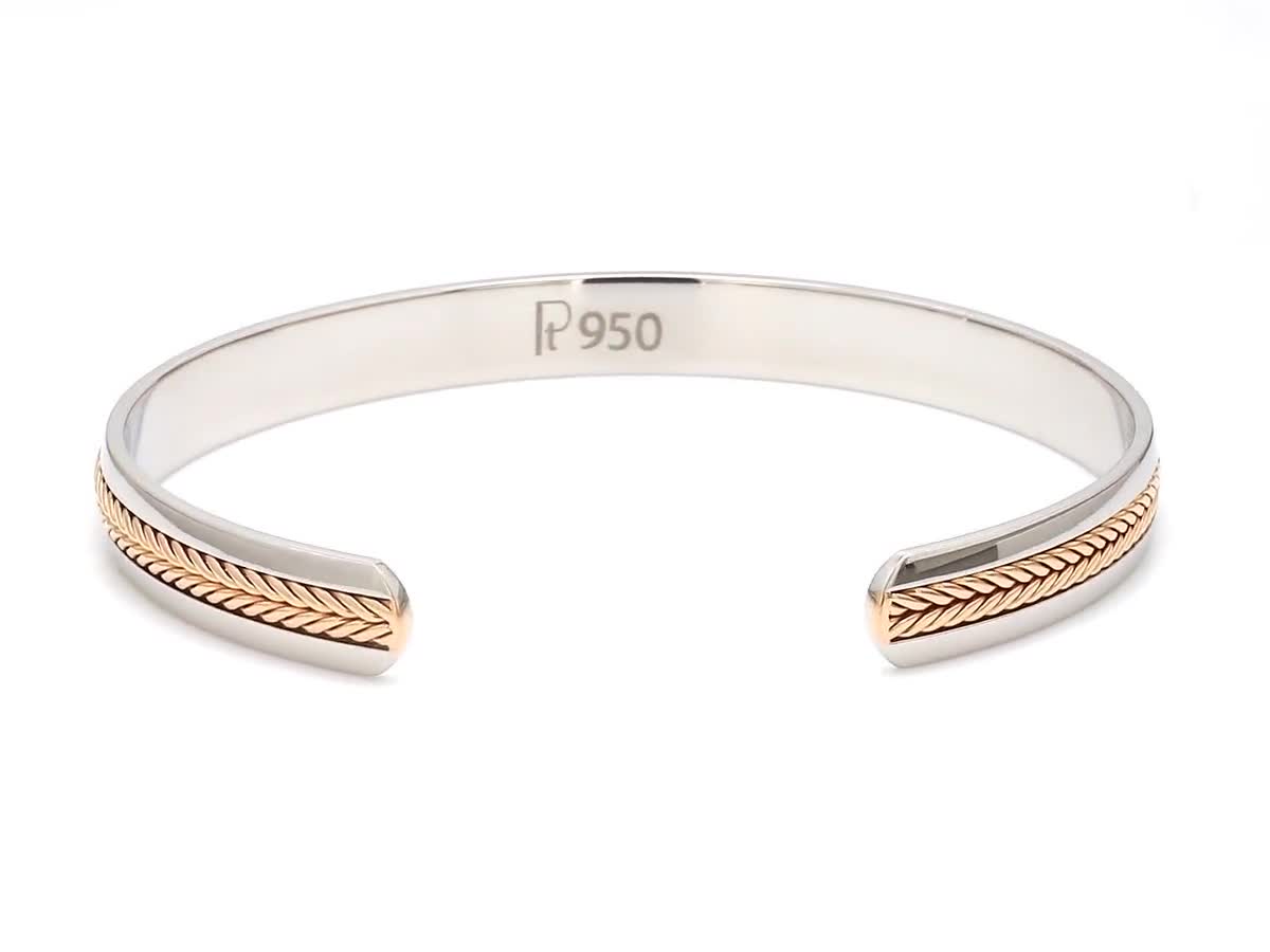 Buy Designer Platinum & Rose Gold Open Kada Cuff Bracelet for Men