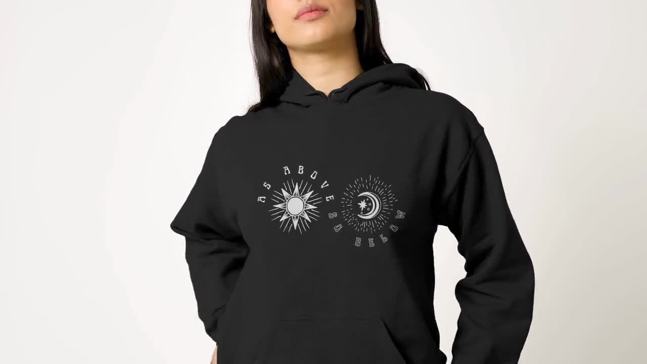 As Above So Below Goth Moon Hoodie, Plus Size Witch Aesthetic Clothing