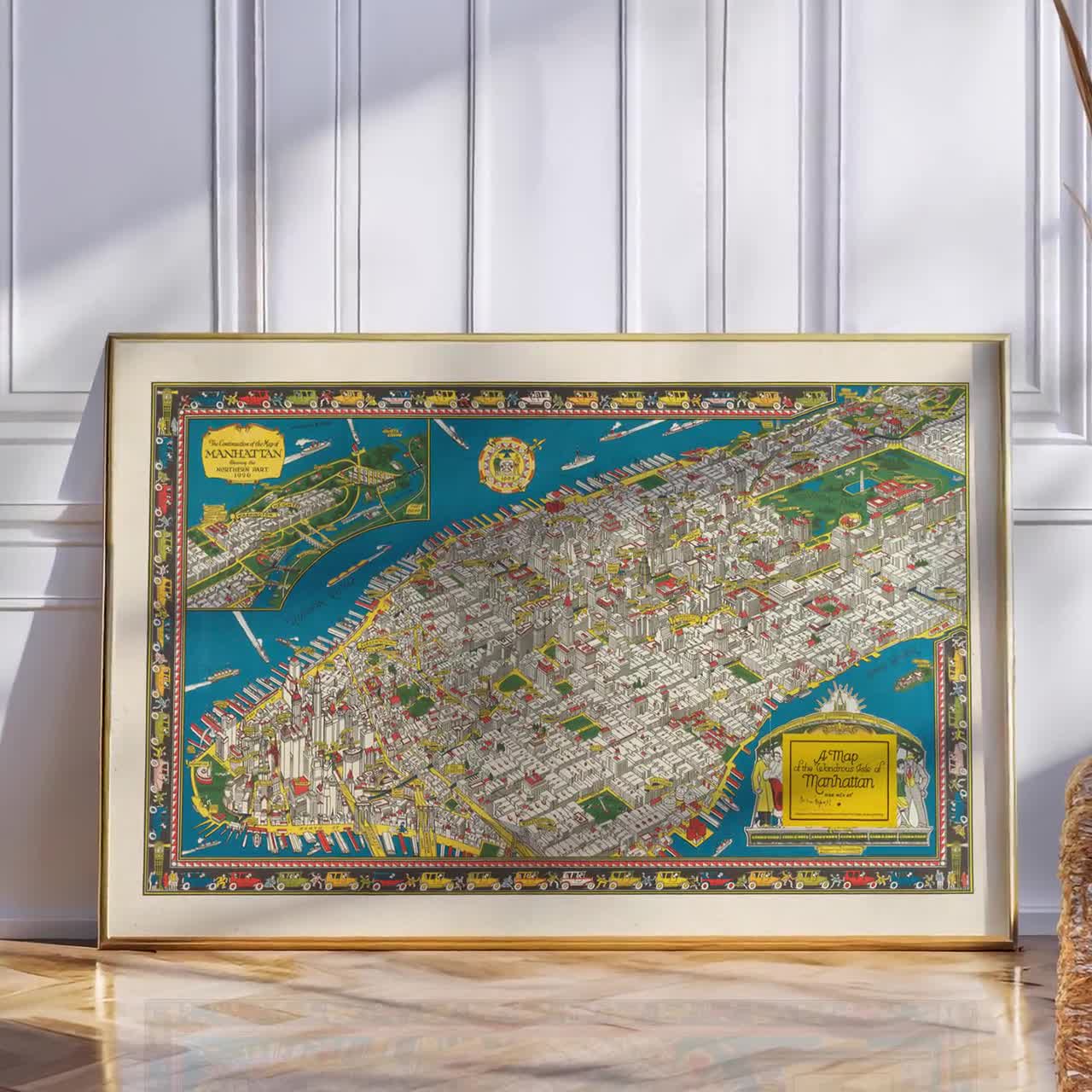 ニューヨーク市マンハッタンの古地図。1920年代のマンハッタンを再現