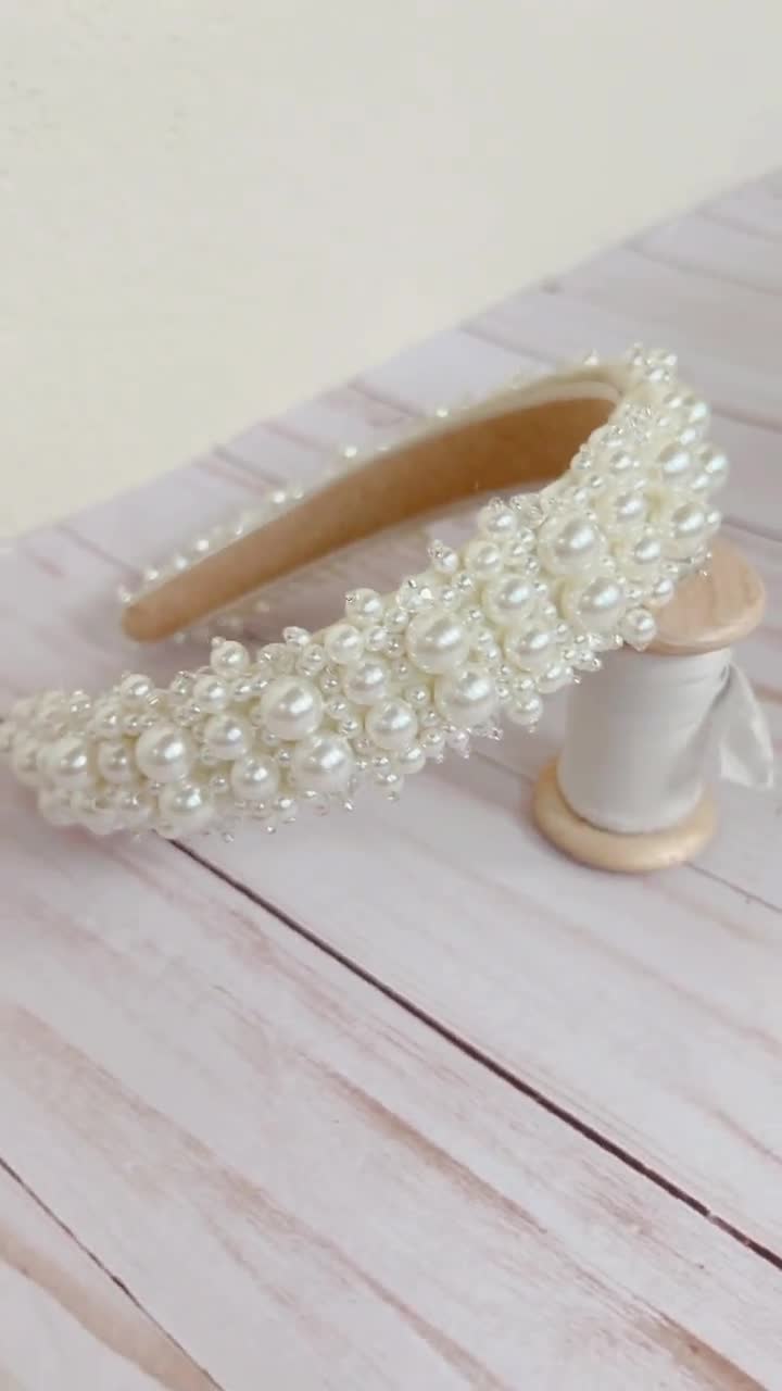 Chloe Pearl Bridal Headband Pearl Wedding Hair Accessory Bride Headband  Bachelorette Party Headband Pearl Hair Piece for Bridal Gown 