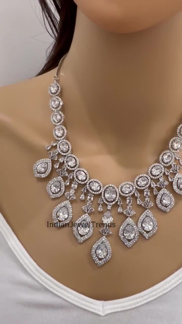 Grand American Diamond Wedding Necklace and Earrings | Big Bridal Chok –  Indian Designs