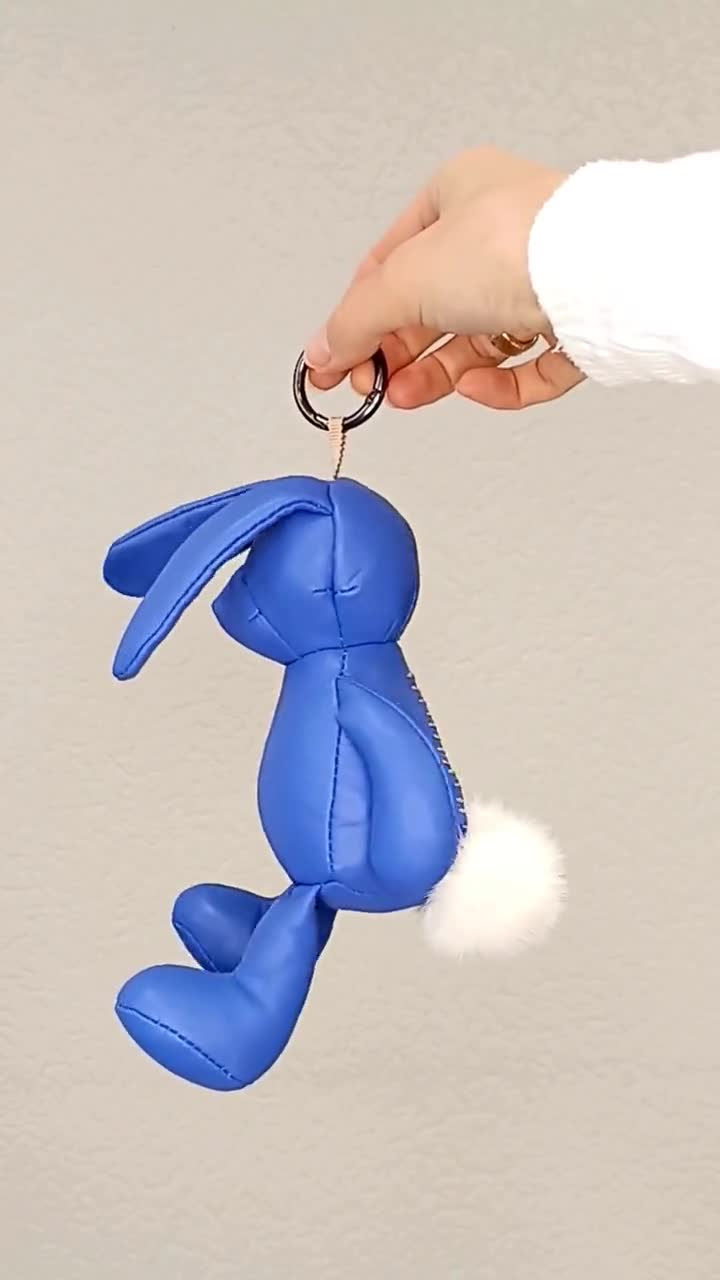 ●Oryany●SCRUNCH Bag/Black + Rabbit Charm/SET割引 Black Leather Rabbit Keychain, Cute Bunny Bag Charm, Gift