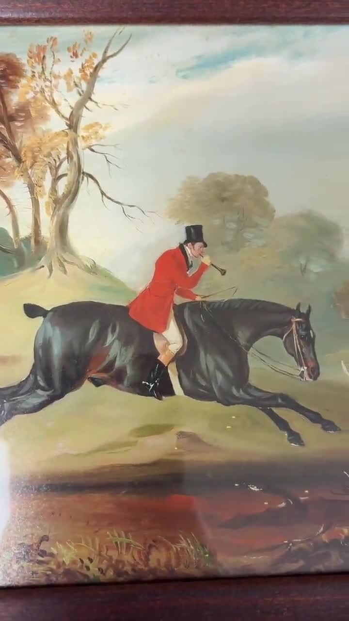 Fox Hunting Handmade Wood and Glass Decorative Tray, English