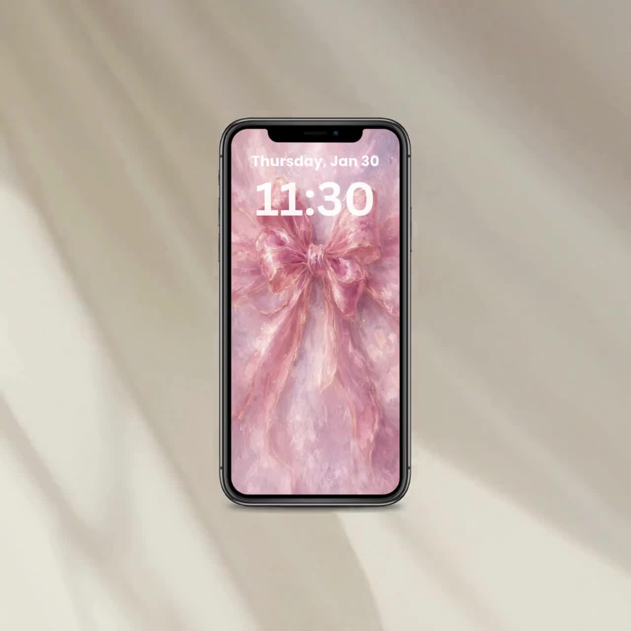 Dreamy Pink Bow Phone Wallpaper, Soft Oil Painting iPhone Background, Feminine Aesthetic iPhone & Android Theme, Instant Download video poster