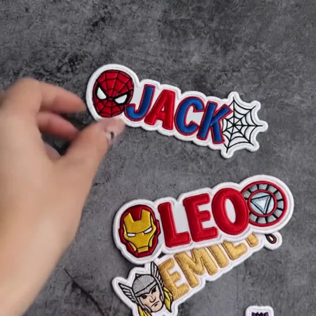 Custom Name Disney Super Hero Embroidery Patch, Spider Man Iron Man Iron On Patch, Marvel Kids Backpack Patch : Sew/Iron on/Hook & Loop video poster