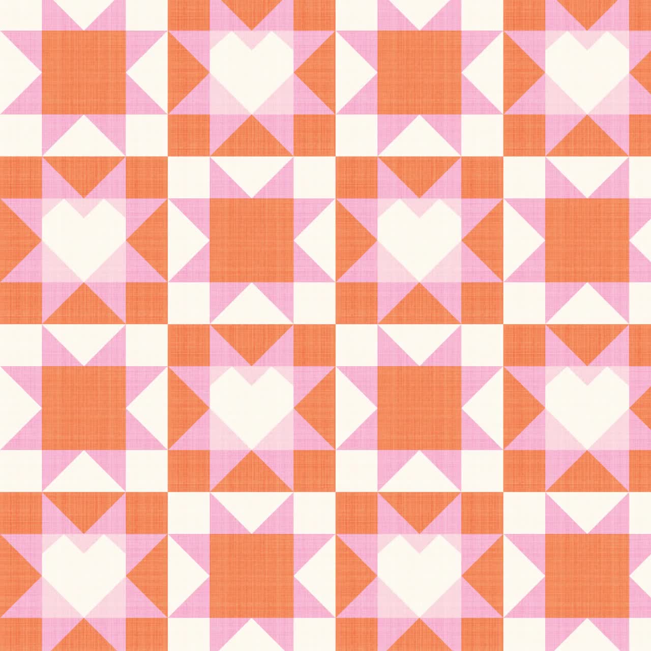 Western Patchwork Seamless Pattern für Stoff Herz Quilt Block Pink Orange Weiß Digital Download video poster