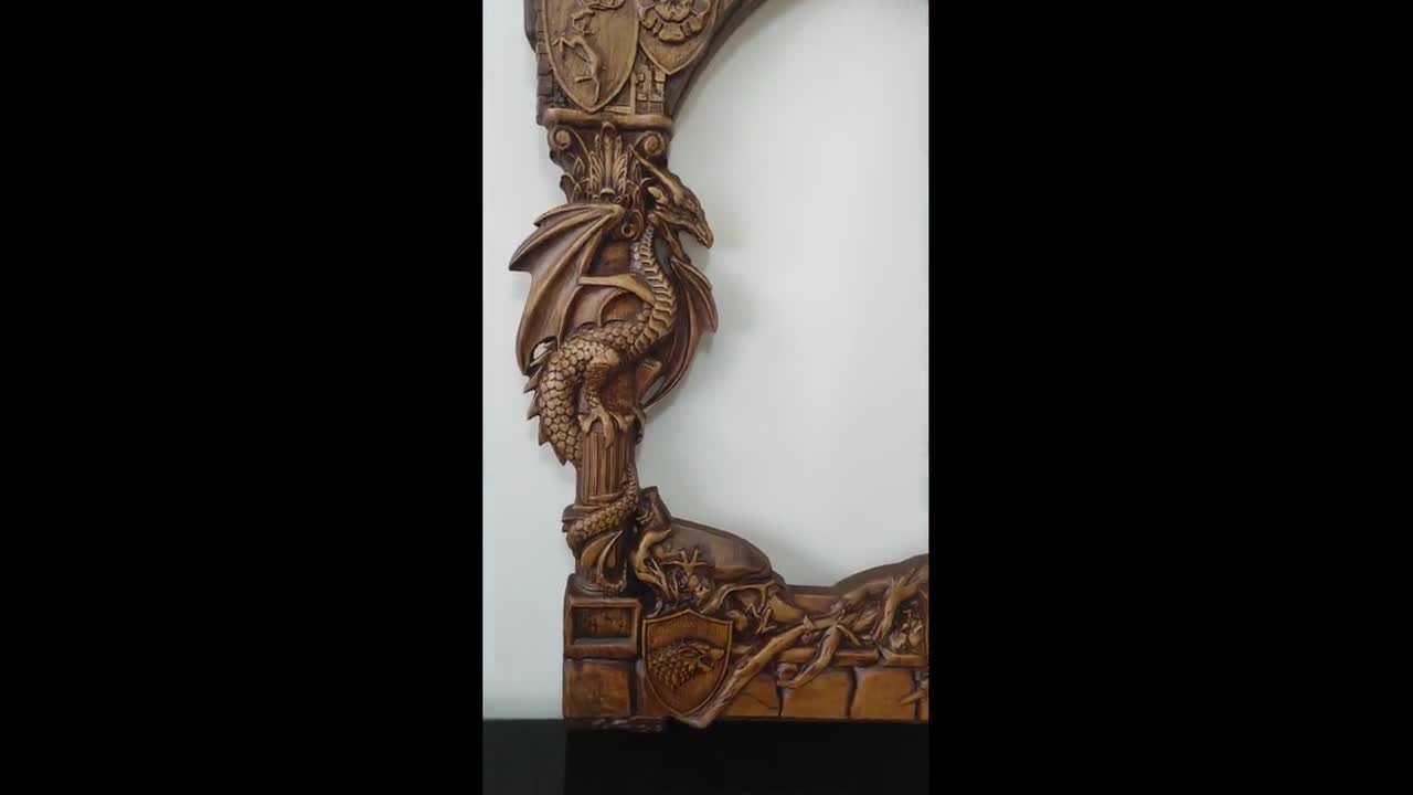 Luxury Wood Carving Mirror , Wood Carving 3D Wall Art Relief, Wood