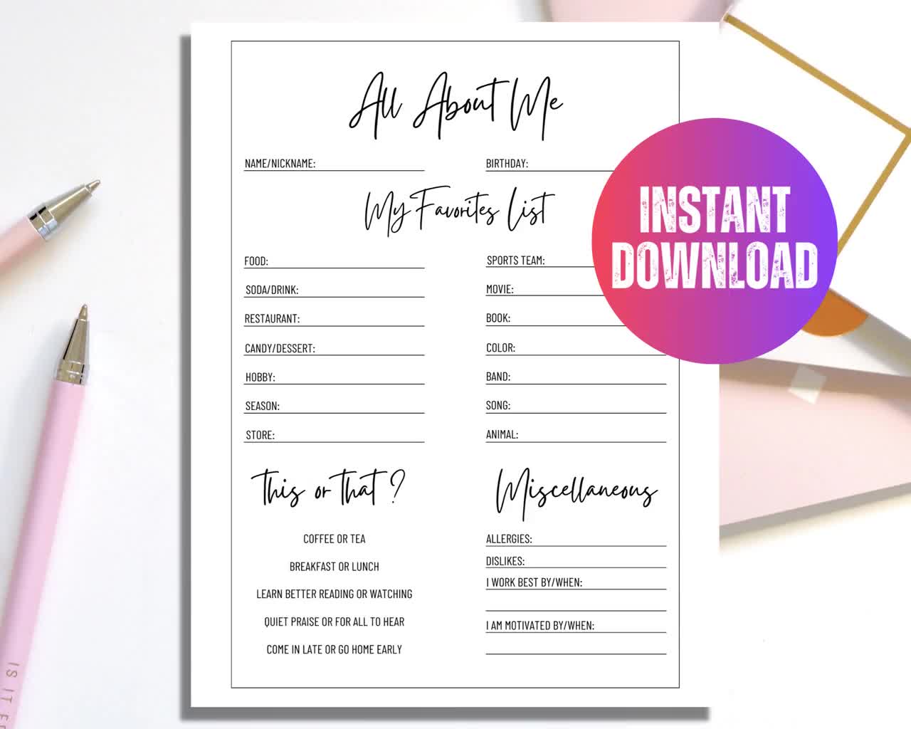 all-about-me-coworker-questions-printable-getting-to-know-you-get-to-know-my-team-survey-my-favorite-things-list-employee-worksheet-template-etsy for Free Printable All About Me Worksheet For Adults All About Me Coworker Questions Printable Getting to Know You Get to Know My Team Survey My Favorite Things List Employee Worksheet Template - Etsy for Free Printable All About Me Worksheet For Adults