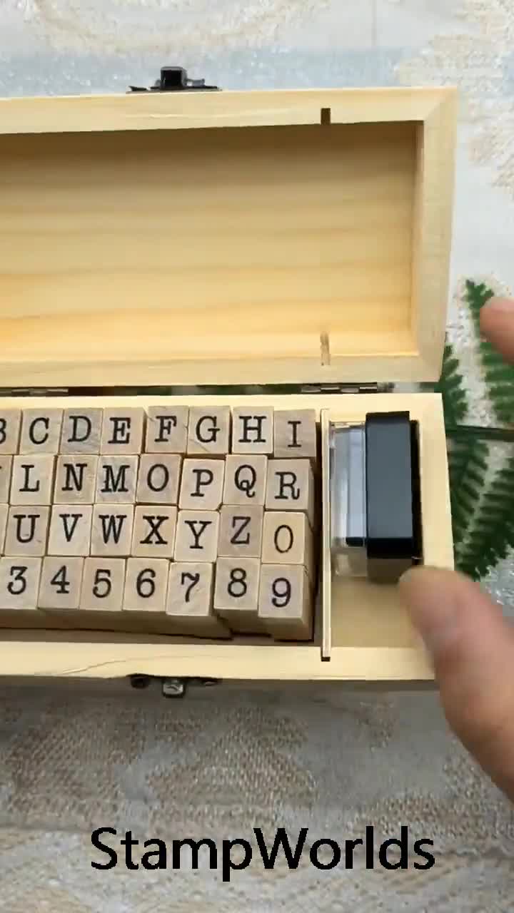 36Pcs Letter Alphabet Number Wood Rubber Stamps Set Wooden Box Ink Pad DIY