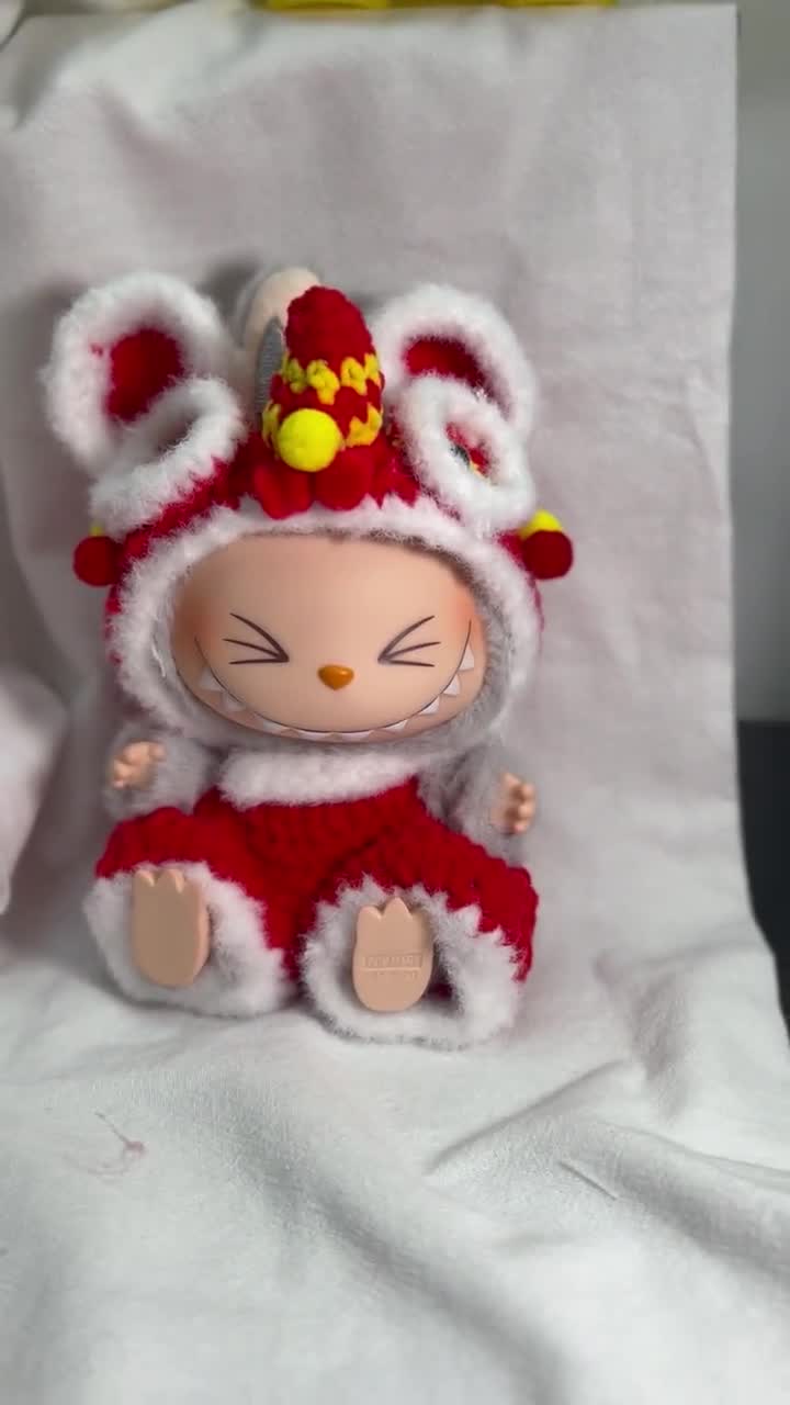 labubu Doll New Year Outfit – Handmade Red Festival Clothes for Plush Figure video poster