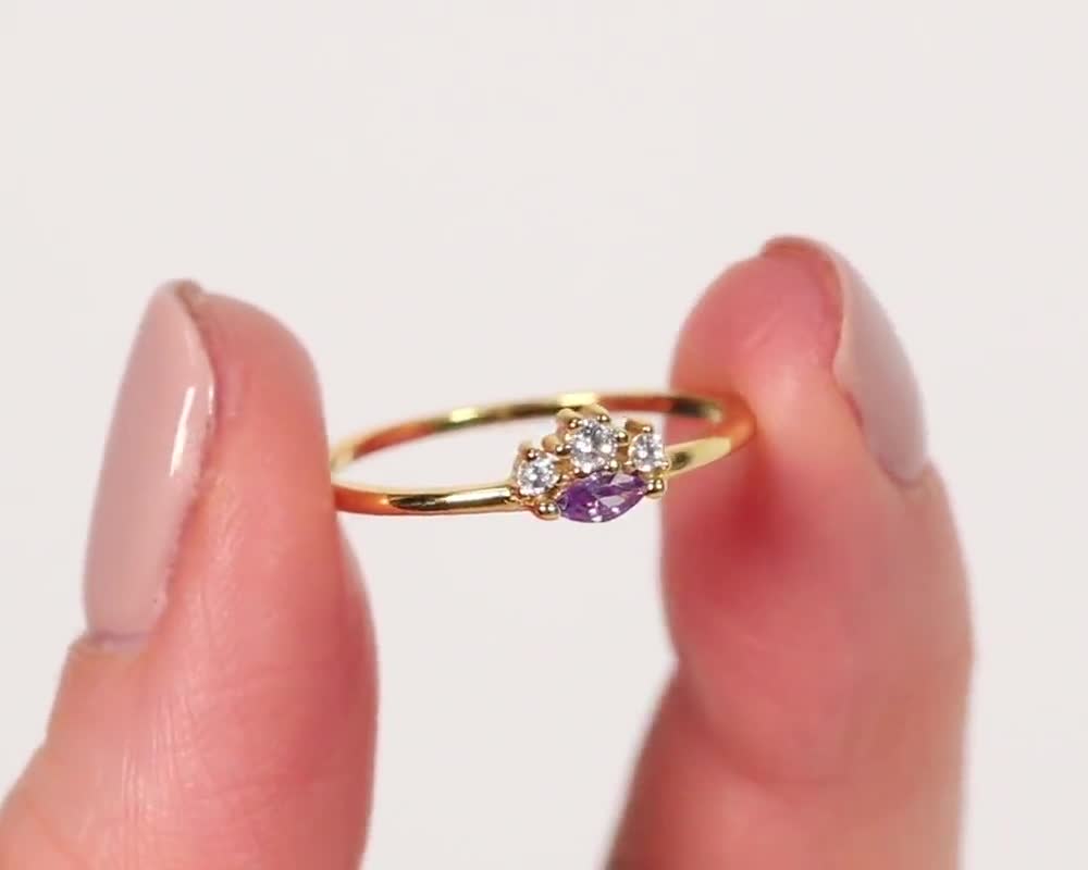 Amethyst Ring, Dainty Ring, Cz Gold Ring, Minimalist Ring, Delicate Ring,  Stacking Ring, Engagement Ring, Thin Ring, Promise Ring, Sterling - Etsy
