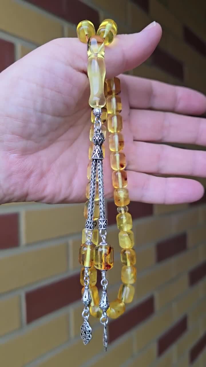 Islamitisch moslimgebed Amber 33 kralen MET INSECTEN in 9 kralen | 24.54 g Natuurlijke Baltische Amber Rozenkrans | Amber Tasbih Misbaha - België