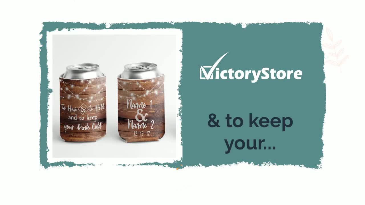 Rustic Wood Wedding Can Coolers: Custom Names \u0026 Date, To Have and To Hold, image size:1280x720