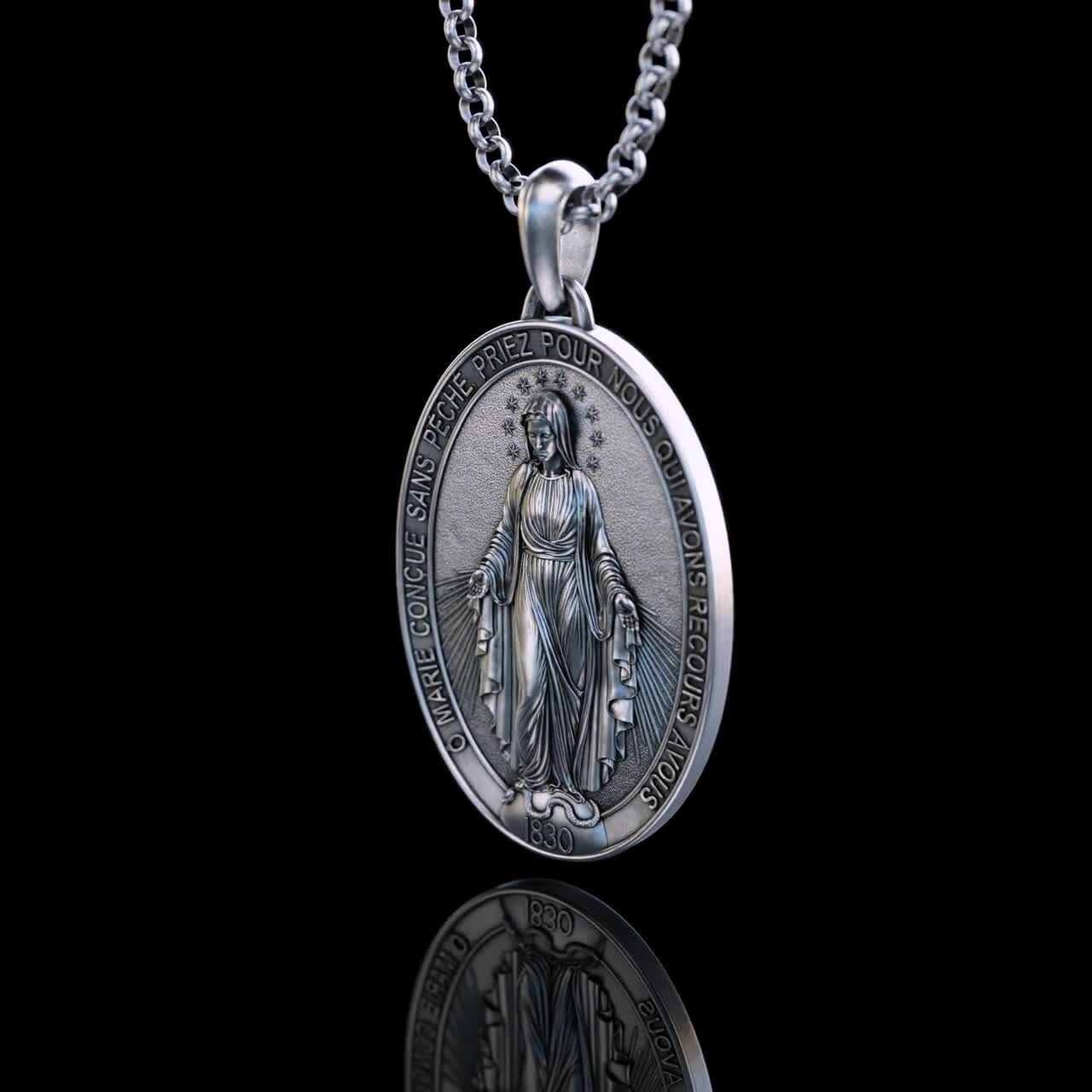 Handmade The Miraculous Medal Necklace, Personalized Silver Our Lady of  Graces Pendant, Virgin Mary Pendant, Religious Christian Silver Gift