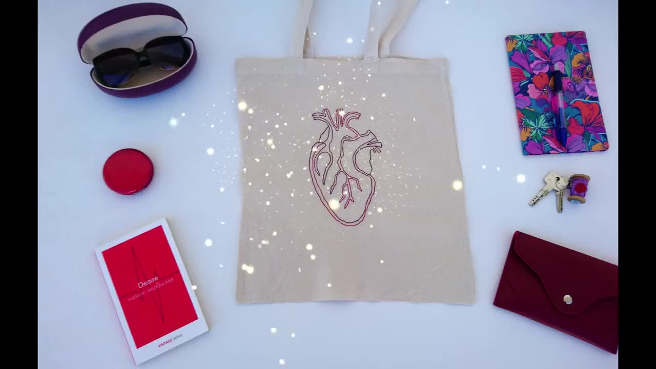 Anatomical Heart Bag Hand Embroidered Tote Bag White Cotton Eco Bag Canvas  Bag Hand Embroidered Anatomical Red Heart Ready to Ship 