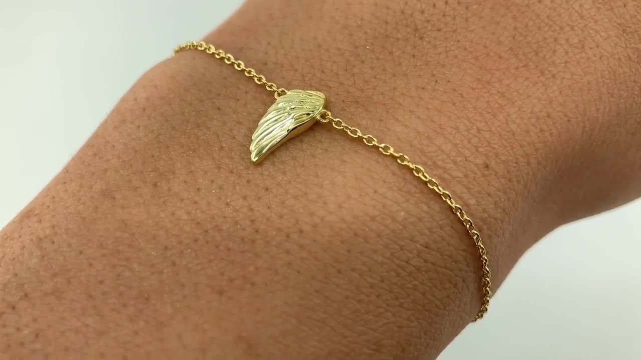 Guardian Angel Wing Charm Bracelet 14k Gold Bracelets for Women