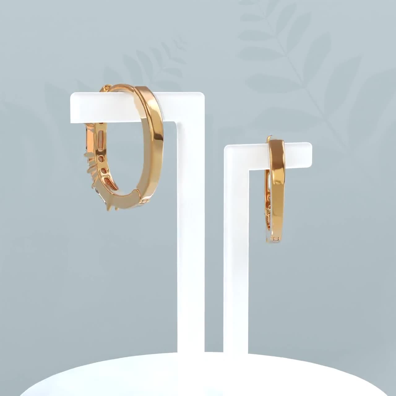 14k Gold Hoop Earrings, Alternating Cz Diamond Earrings