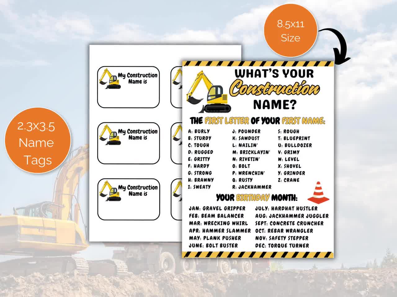 What's Your Construction Name Game + Name Tags, Printable Construction Birthday Game, Construction Name Generator, Construction Party - Etsy what-s-your-construction-name-game-name-tags-printable-construction-birthday-game-construction-name-generator-construction-party-etsy