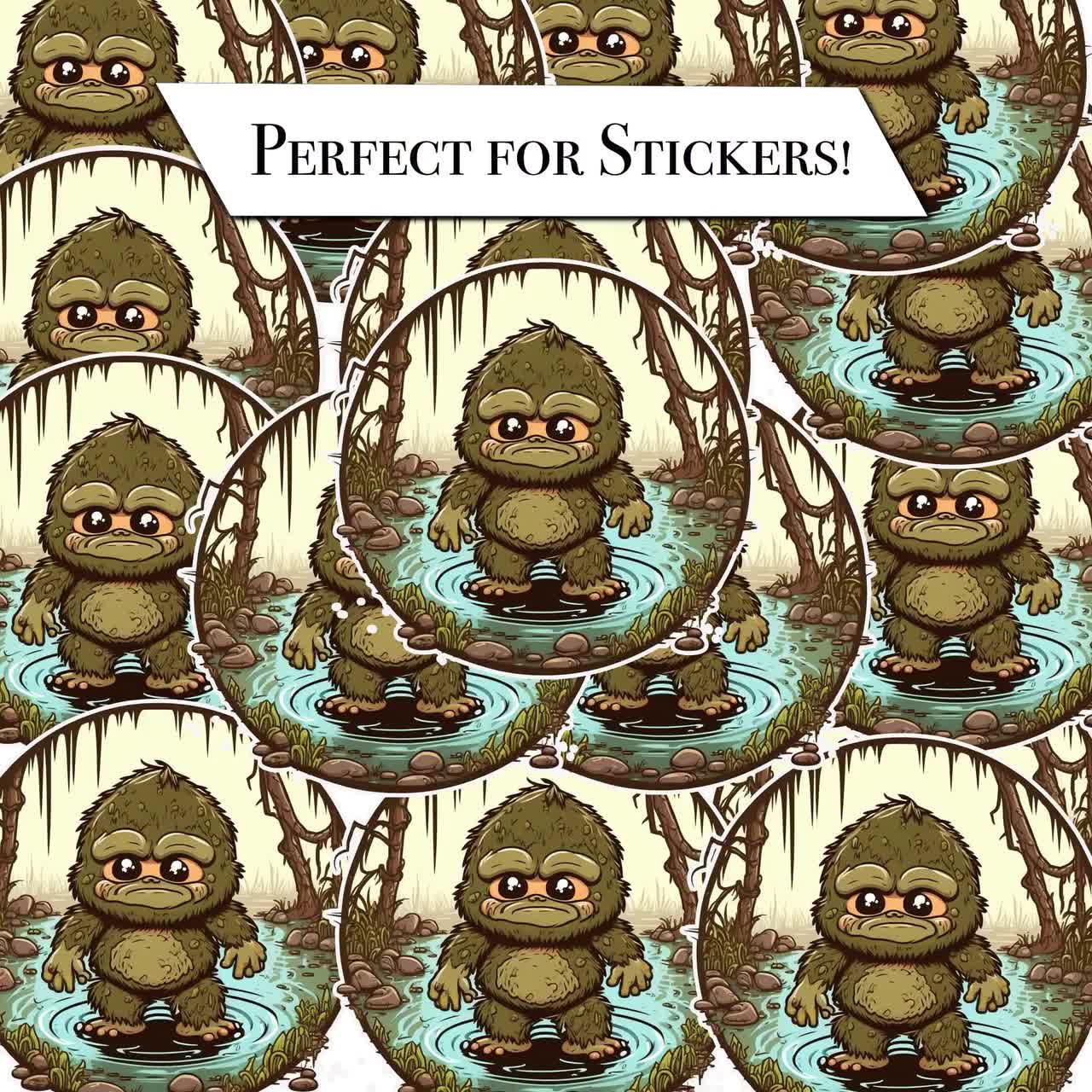 Baby Bigfoot clipart files, 12 baby Sasquatch PNG files for stickers,  Bigfoot digital designs, baby Bigfoot decals for printing,