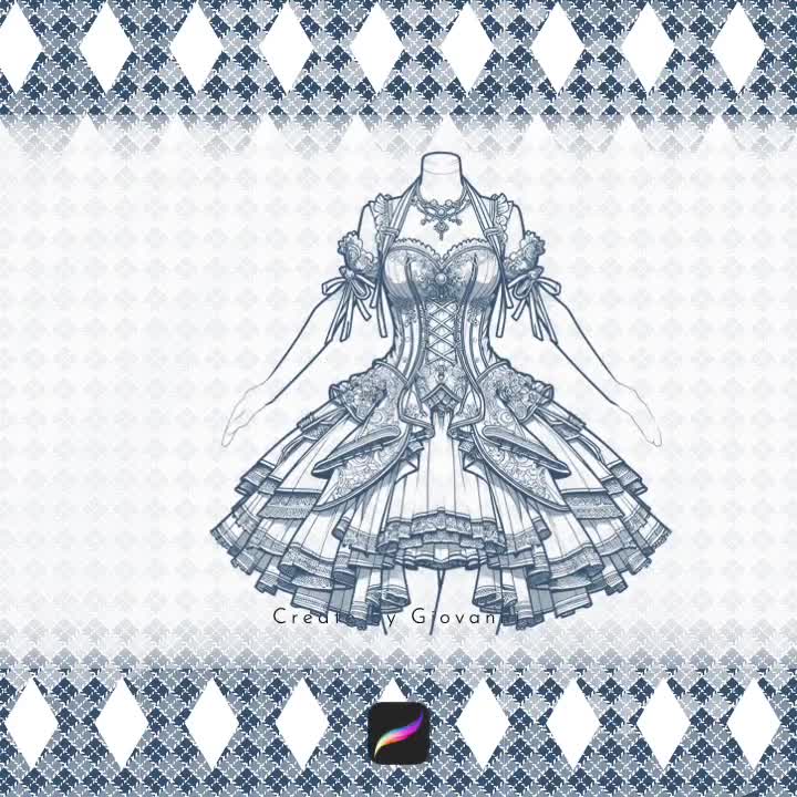 Procreate Anime Dress Stamps, Anime Dress Brushes, Anime Dress Outline  Brush , Kimono,School Uniform,Lolita, Gothic, Costumes,Anime Clothing
