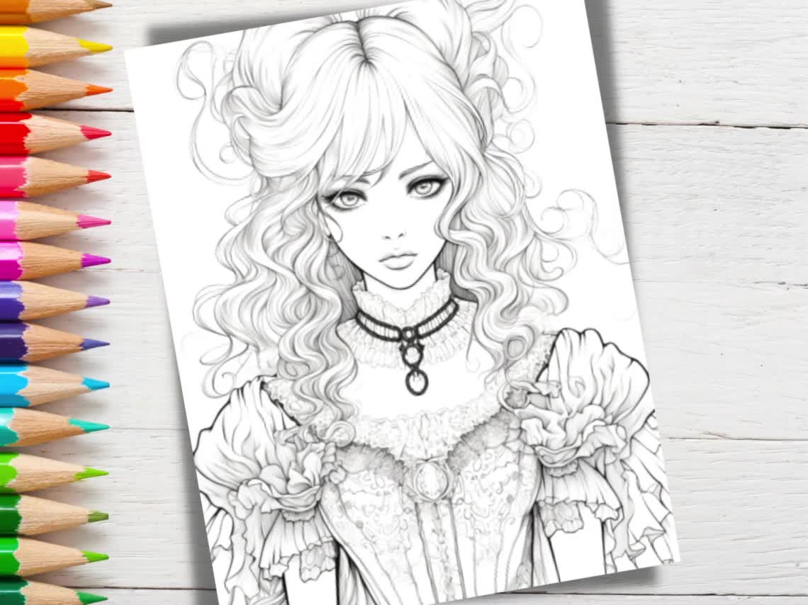 long hair anime girl coloring pages