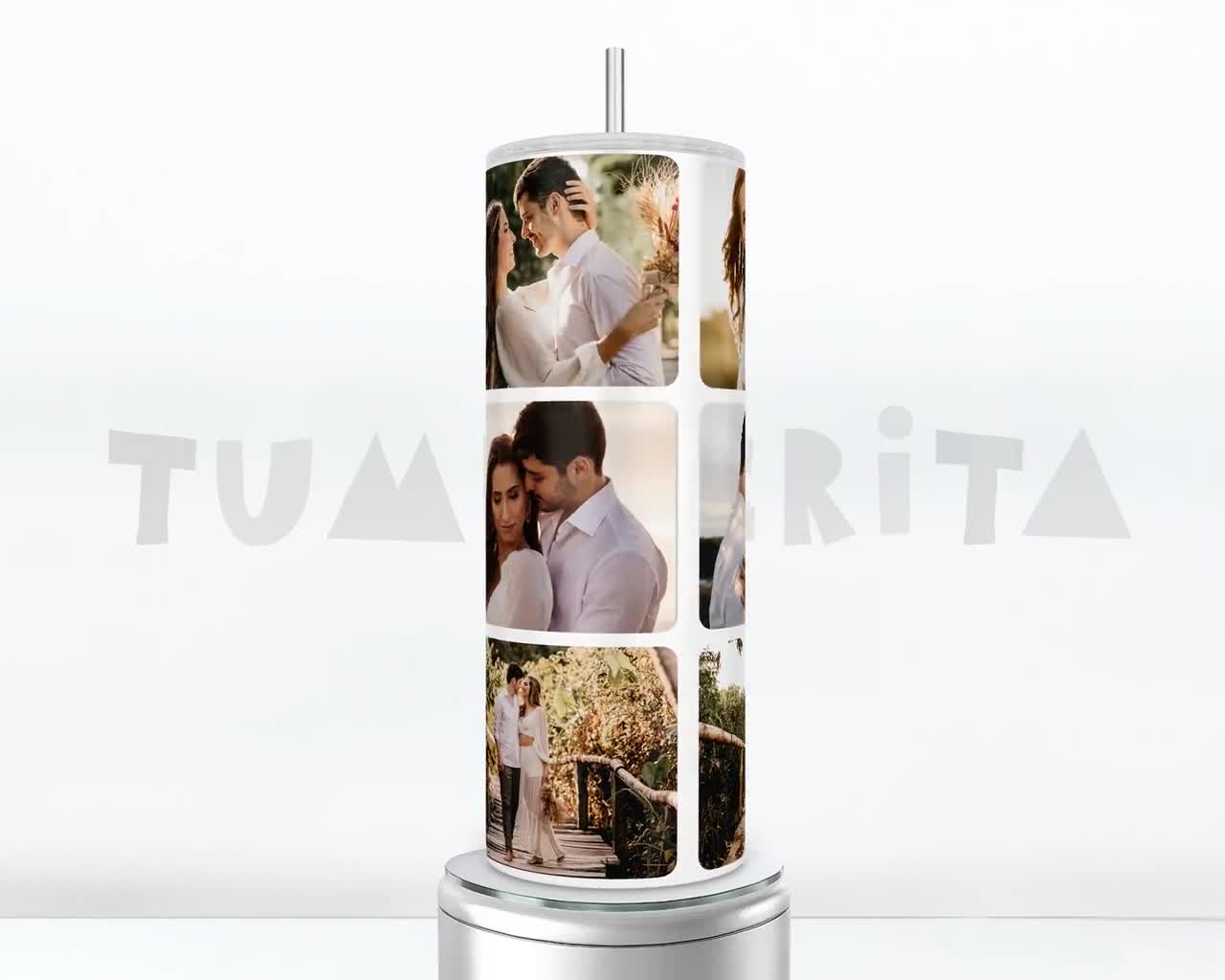 Photo Collage Tumbler Design with the Anniversary Year and the Names of a  Couple, Personalized Picture Cup Sublimation PNG, SVG & Canva Wrap