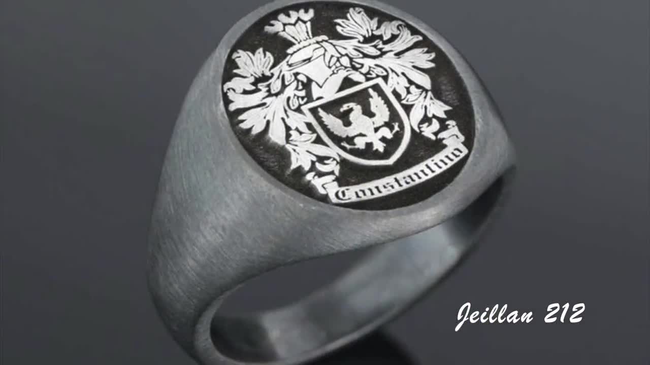 Custom Engraved Your Family Crest Signet Ring Silver 925 XL 19x17