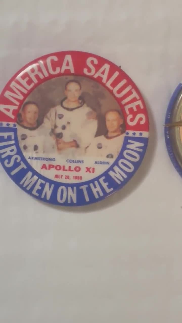 Vintage 1969 Apollo NASA First Men on Moon Pin Pinback