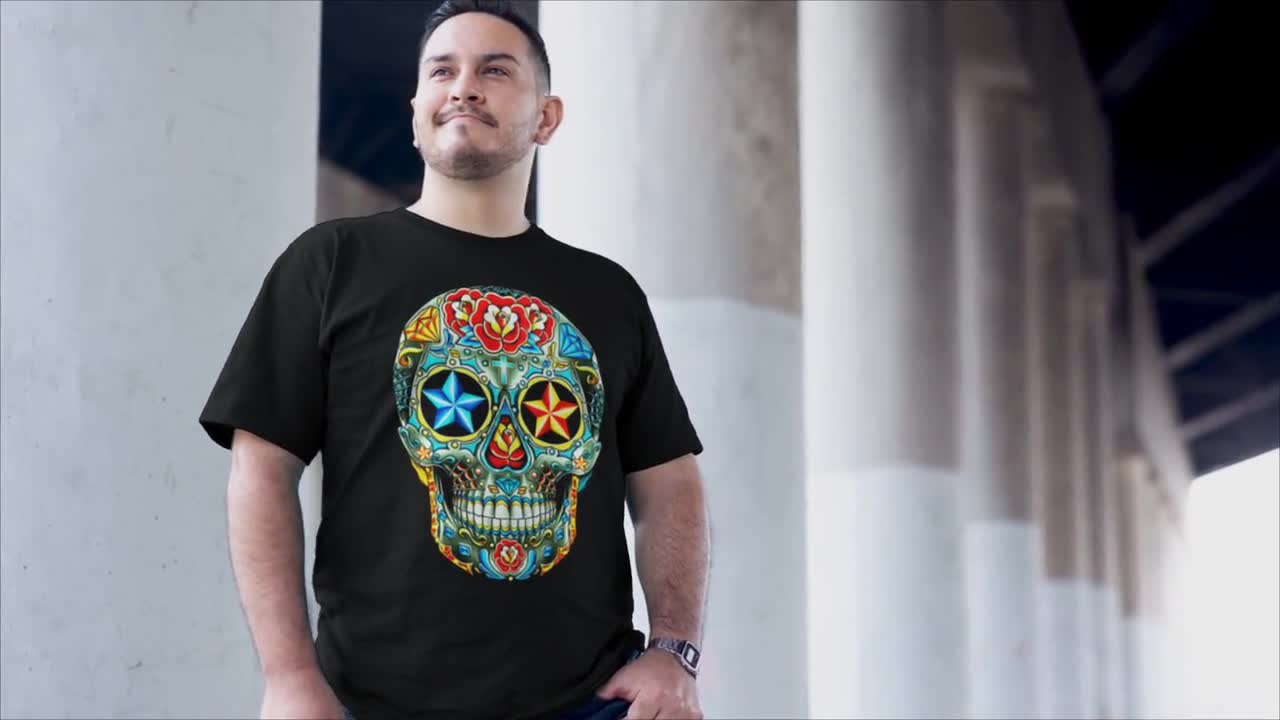  Women's Black Flower Sugar Skull T-Shirt Day of The Dead Shirt  : Clothing, Shoes & Jewelry