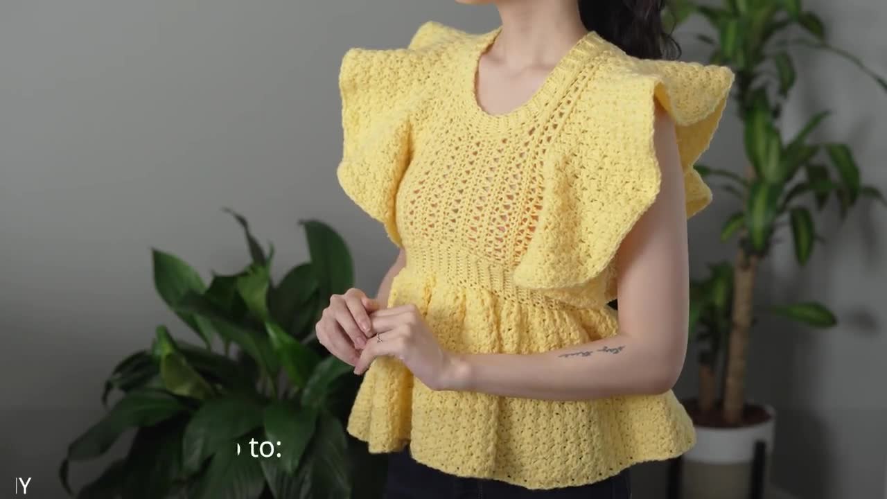 Crochet Pattern | Ruffle Sleeve Peplum Top Pattern | PDF